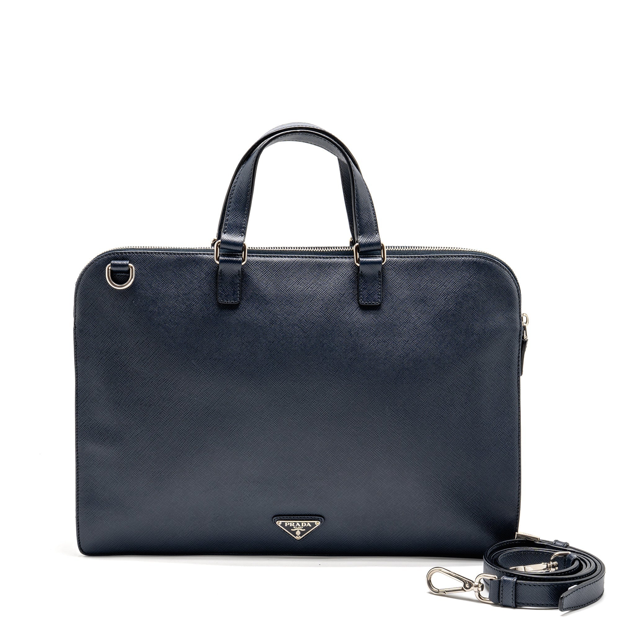 PRADA SAFFIANO TRAVEL BRIEFCASE CALFSKIN DARK BLUE SHW