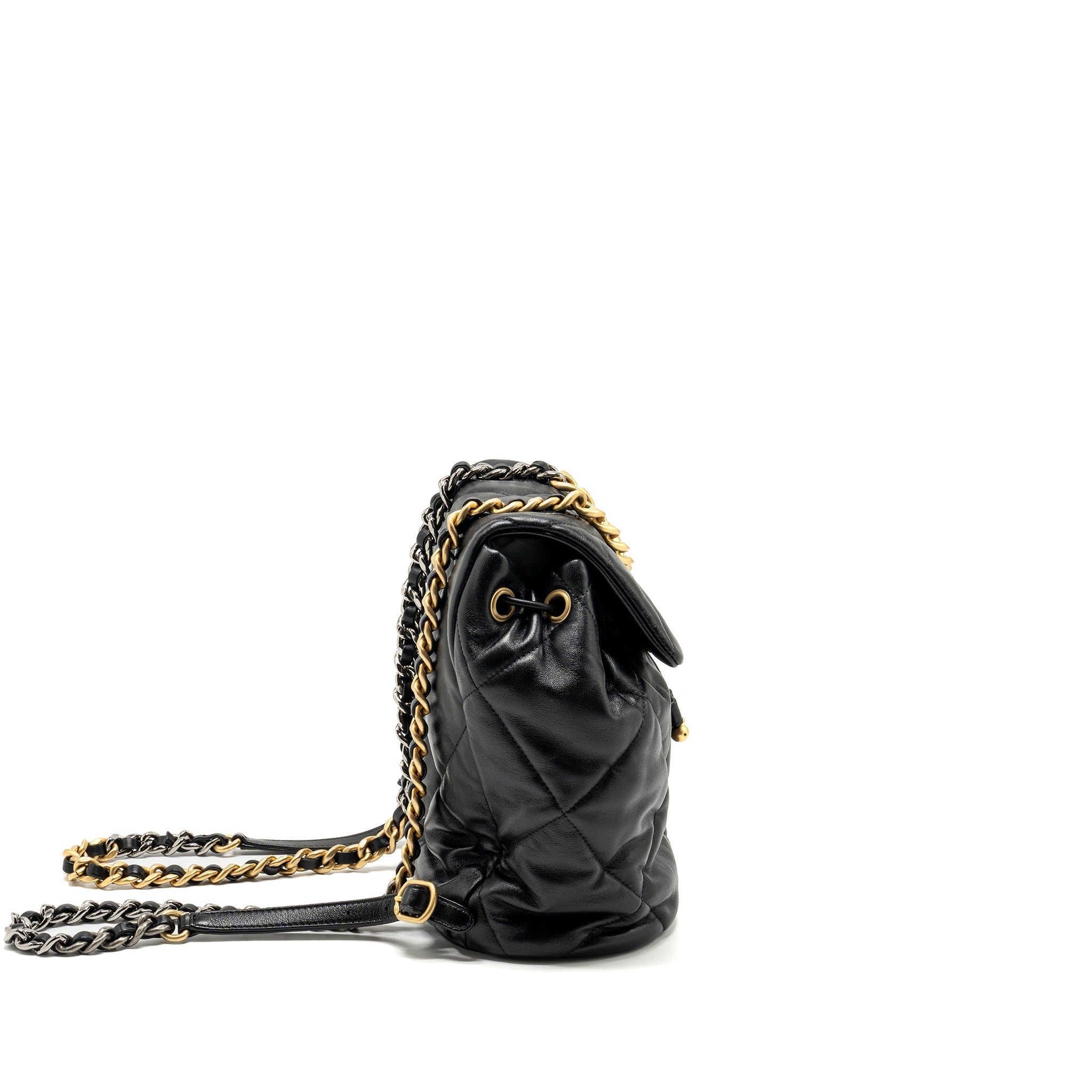 CHANEL 24C 19 BACKPACK SHINY LAMBSKIN BLACK MULTICOLOUR HARDWARE(MICROCHIP)