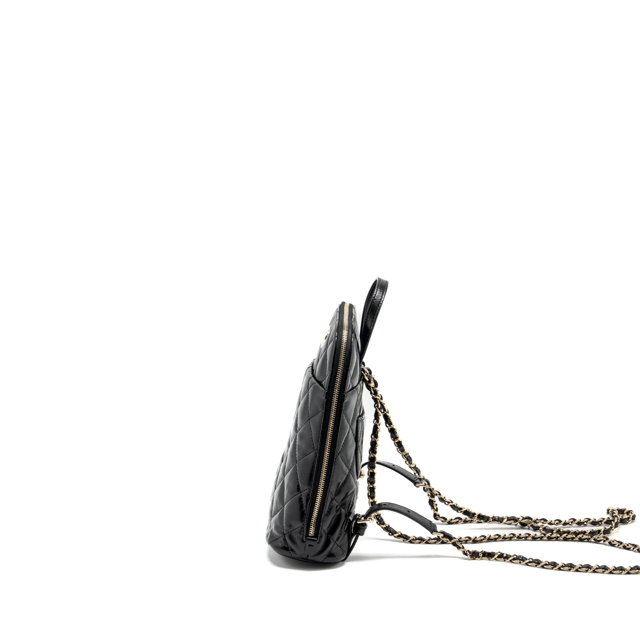CHANEL 22A MINI BACKPACK PATENT BLACK LGHW (MICROCHIP)