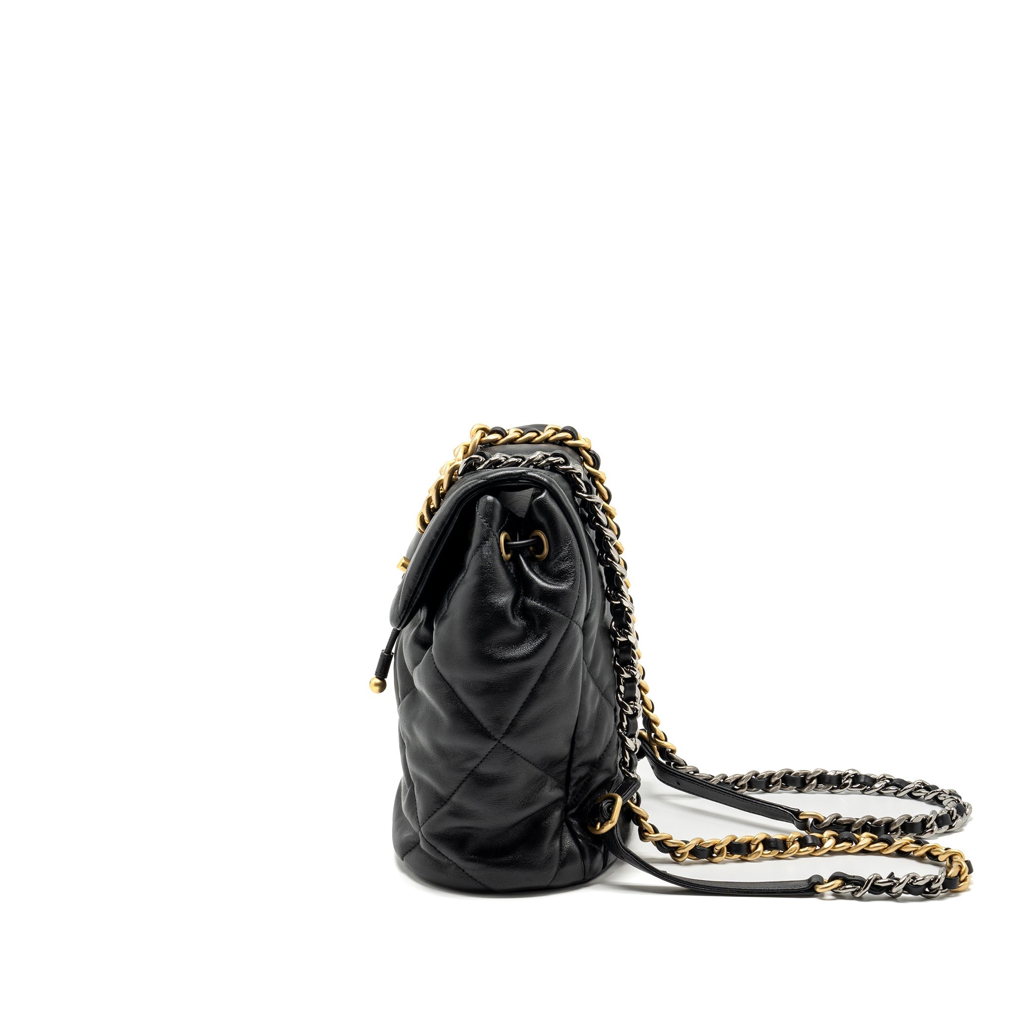CHANEL 24C 19 BACKPACK SHINY LAMBSKIN BLACK MULTICOLOUR HARDWARE(MICROCHIP)
