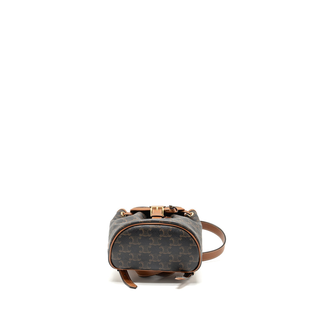 CELINE MINI BACKPACK FOLCO TRIOMPHE CANVAS / CALFSKIN TAN GHW