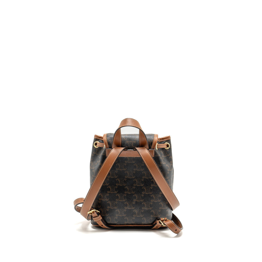 CELINE MINI BACKPACK FOLCO TRIOMPHE CANVAS / CALFSKIN TAN GHW