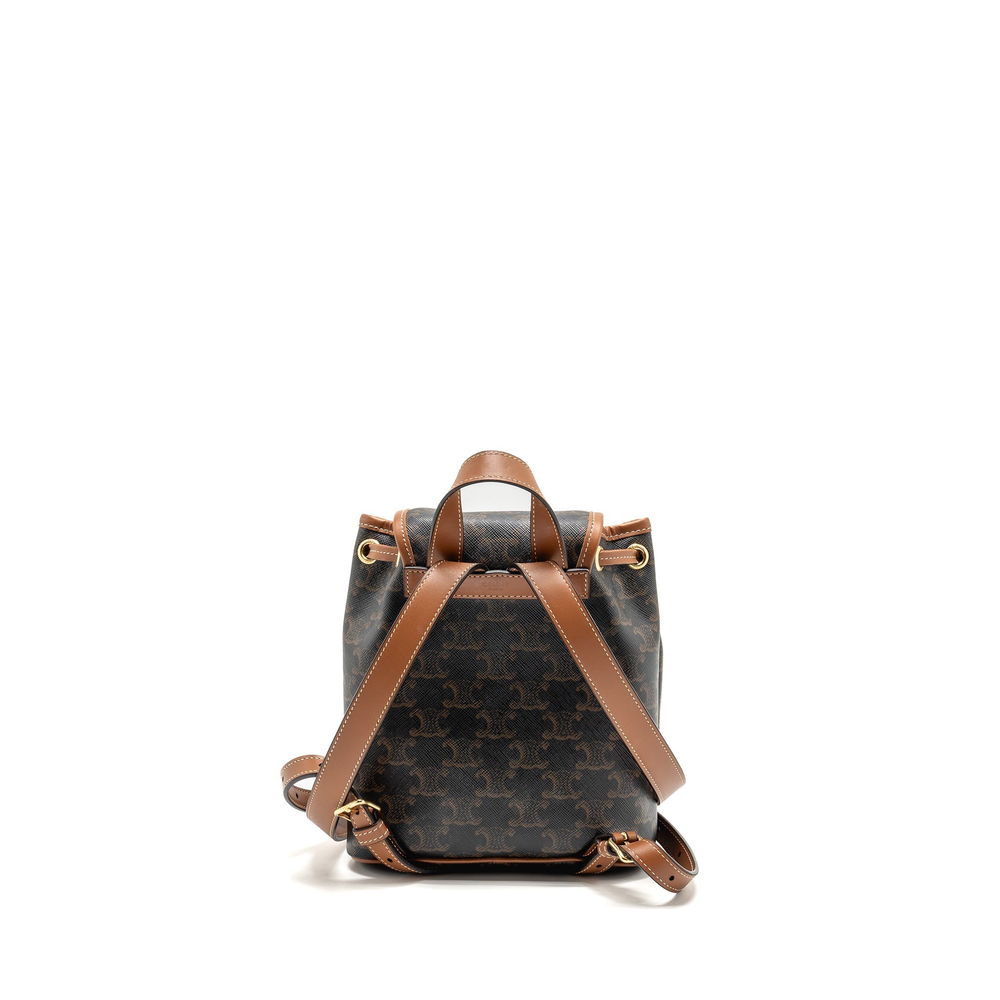 CELINE MINI BACKPACK FOLCO TRIOMPHE CANVAS / CALFSKIN TAN GHW