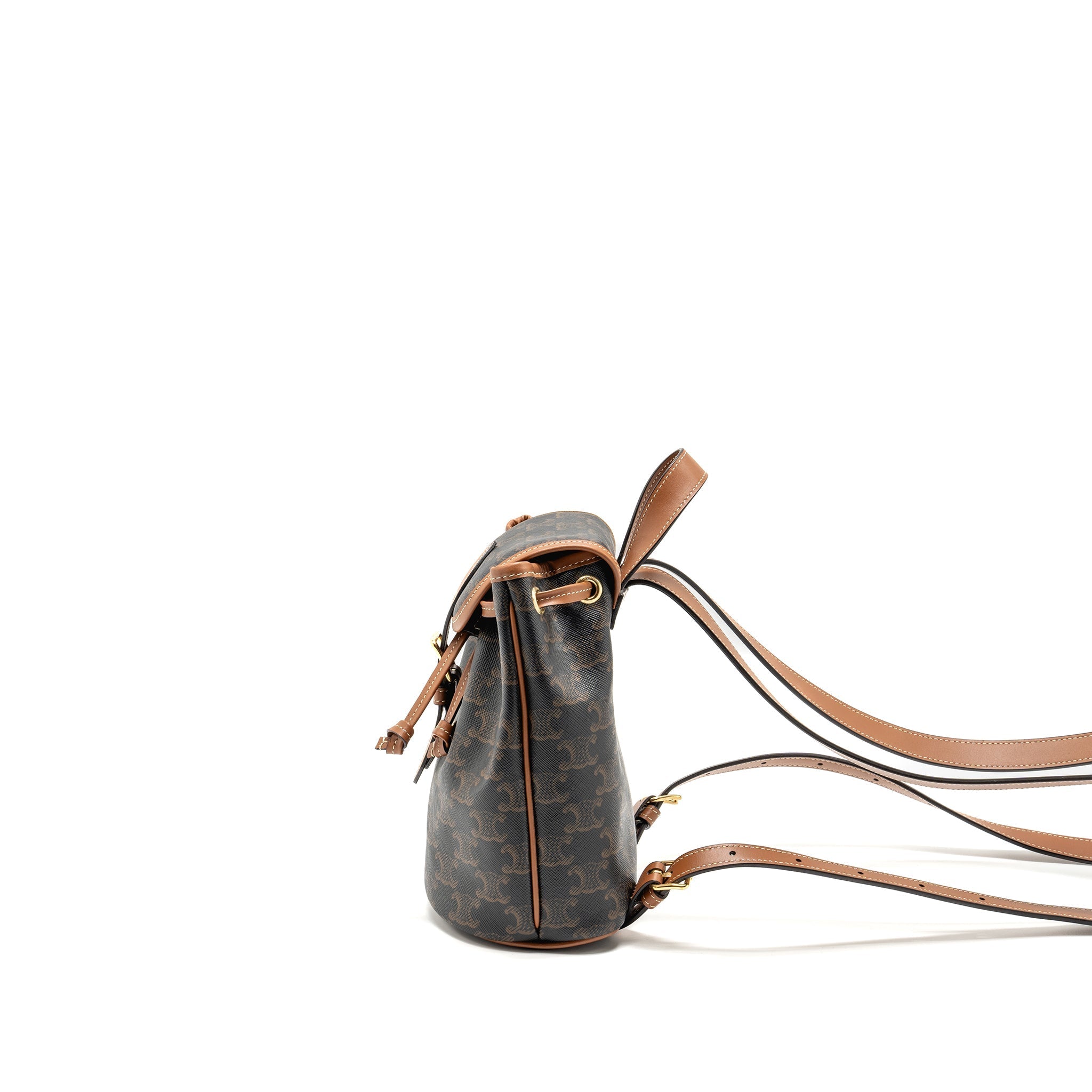 CELINE MINI BACKPACK FOLCO TRIOMPHE CANVAS / CALFSKIN TAN GHW