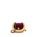 CHANEL 22K MINI MESSENGER FLAP BAG SHEARLING/TWEED BURGUNDY/BEIGE GHW (MICROCHIP)