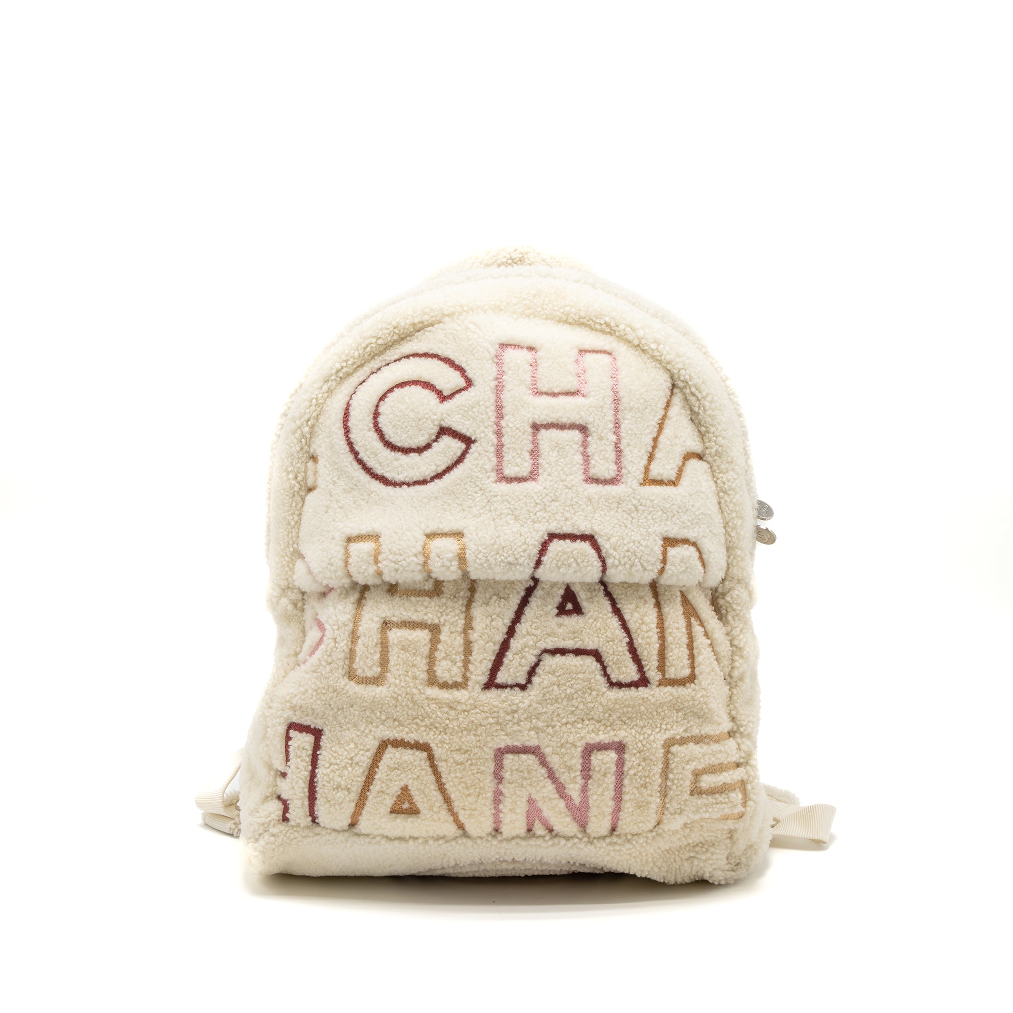 CHANEL 19B BACKPACK SHEARLING WHITE/MULTICOLOUR SHW