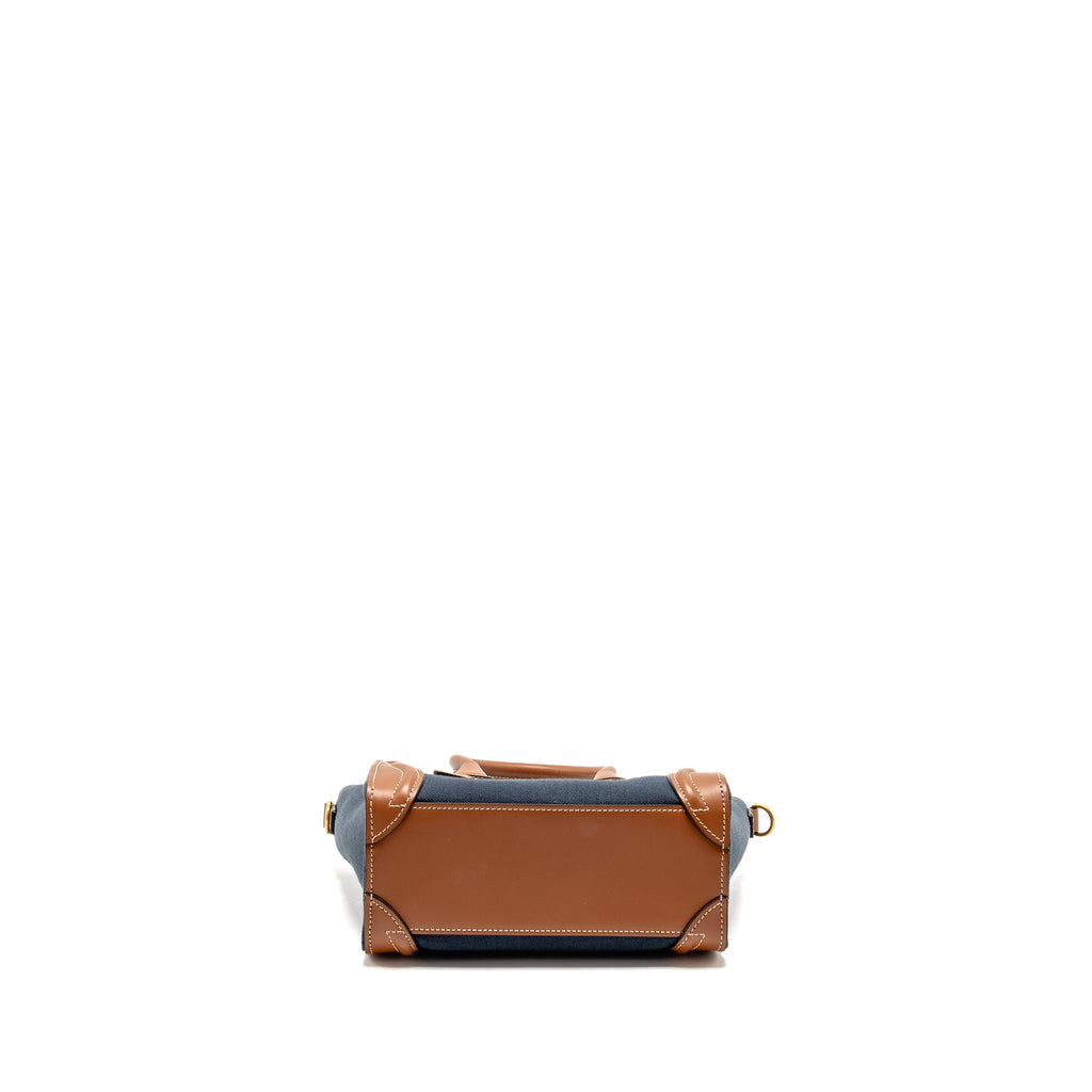 CELINE NANO LUGGAGE BAG CALFSKIN/DENIM TAN/NAVY GHW