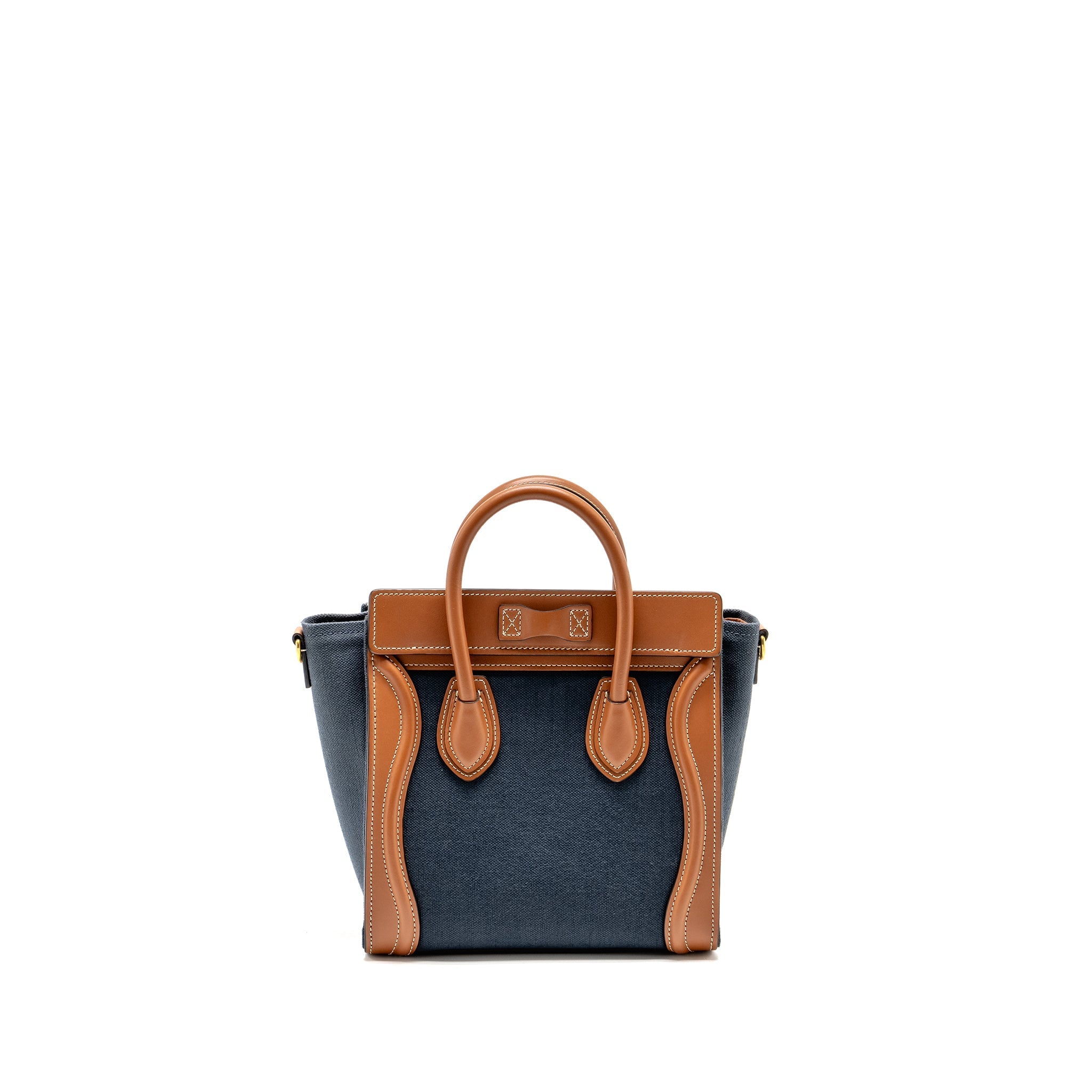 CELINE NANO LUGGAGE BAG CALFSKIN/DENIM TAN/NAVY GHW