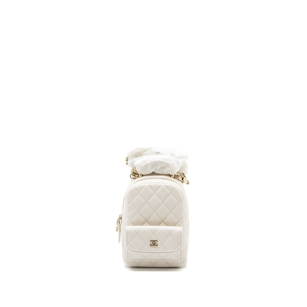 CHANEL 24C MINI BACKPACK/CROSSBODY BAG CAVIAR WHITE LGHW (MICROCHIP)