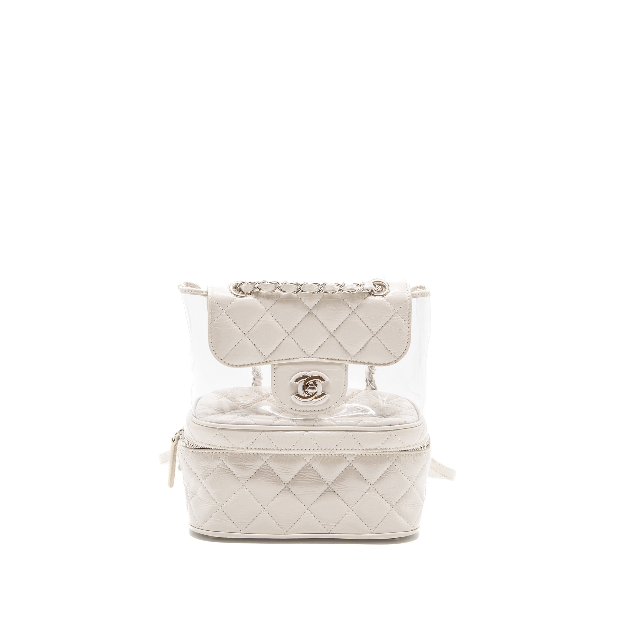 CHANEL TRANSPARENT BACKPACK PVC/SHINY CALFSKIN WHITE SHW
