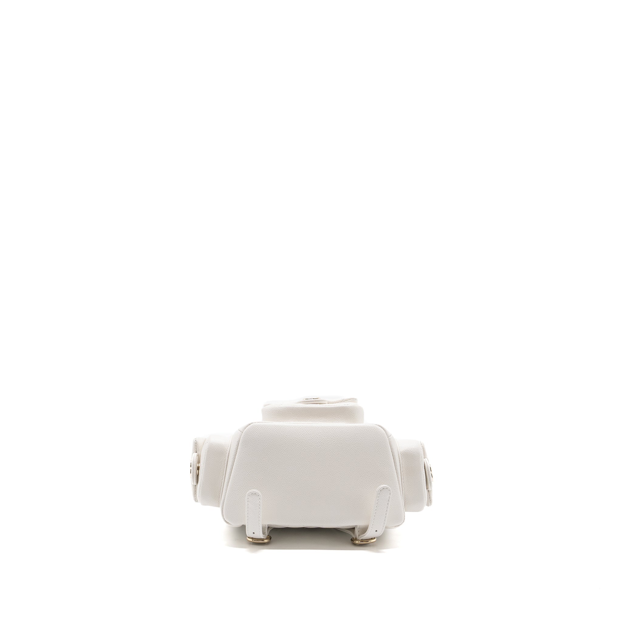 CHANEL 23K TRIPLE POCKET MINI BACKPACK CAVIAR WHITE LGHW(MICROCHIP)