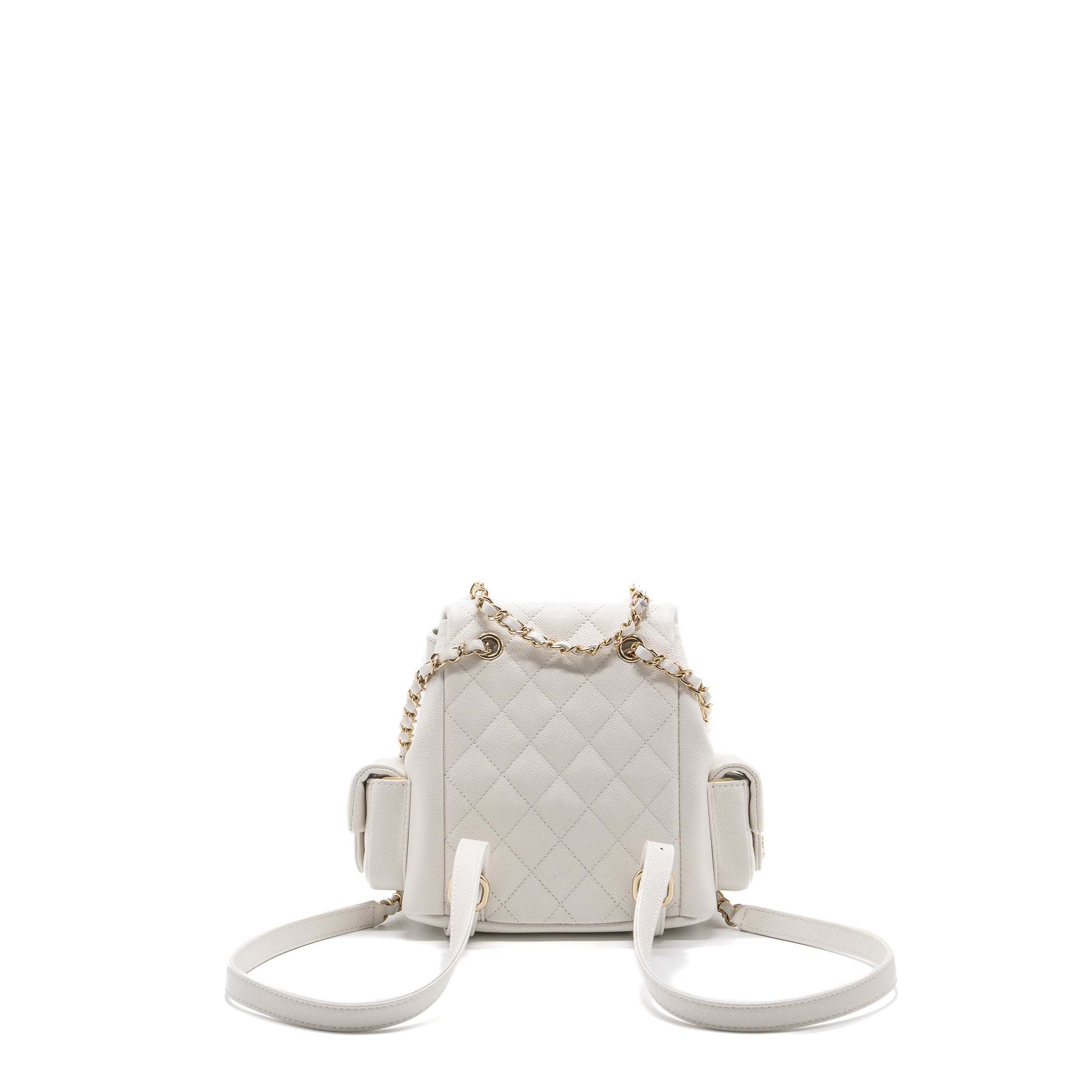 CHANEL 23K TRIPLE POCKET MINI BACKPACK CAVIAR WHITE LGHW(MICROCHIP)