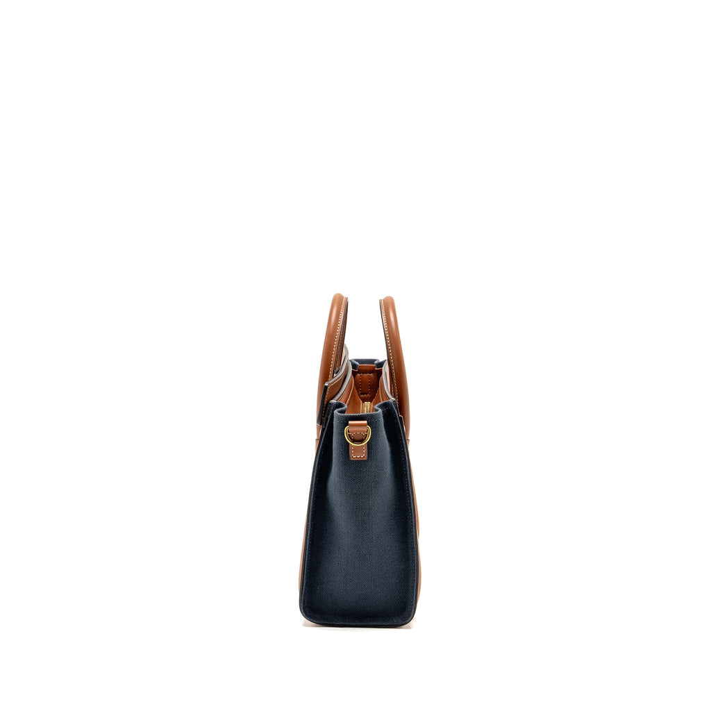 CELINE NANO LUGGAGE BAG CALFSKIN/DENIM TAN/NAVY GHW