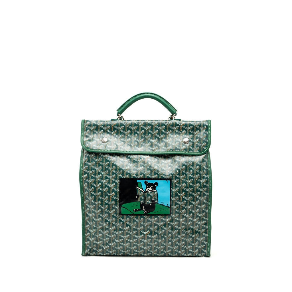 GOYARD SAINT LEGER BACKPACK WITH BULLDOG PRINT CANVAS GREEN SHW