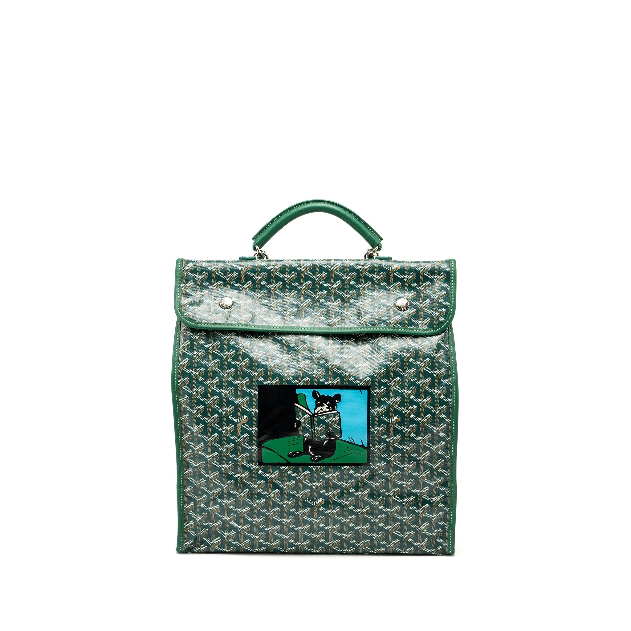 GOYARD SAINT LEGER BACKPACK WITH BULLDOG PRINT CANVAS GREEN SHW