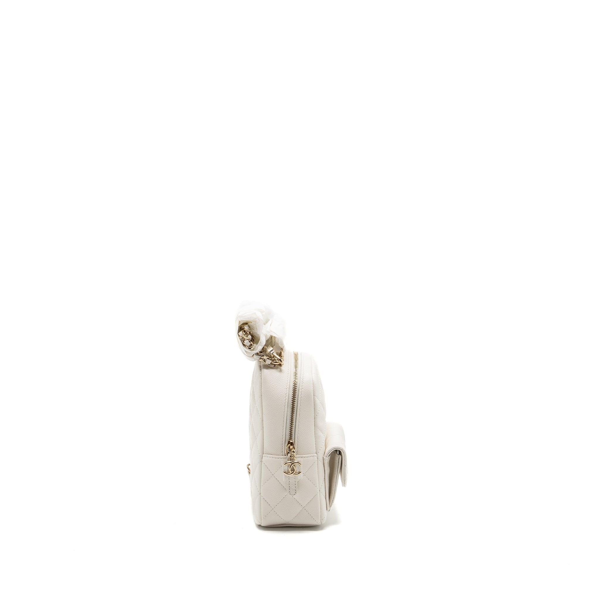 CHANEL 24C MINI BACKPACK/CROSSBODY BAG CAVIAR WHITE LGHW (MICROCHIP)