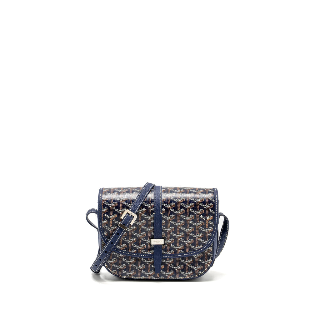 GOYARD BELVEDERE PM MESSENGER BAG GOYARDINE CANVAS/CALFSKIN NAVY SHW