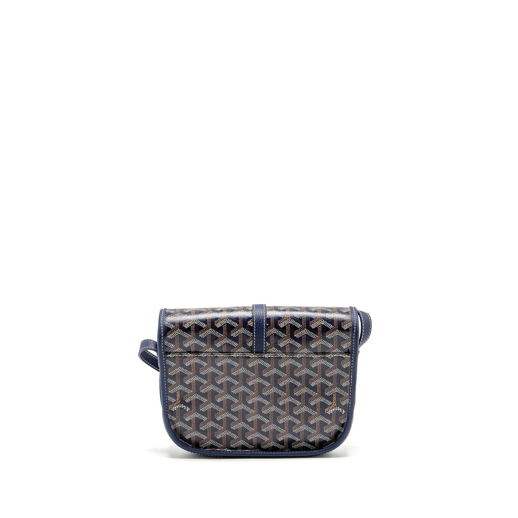 GOYARD BELVEDERE PM MESSENGER BAG GOYARDINE CANVAS/CALFSKIN NAVY SHW