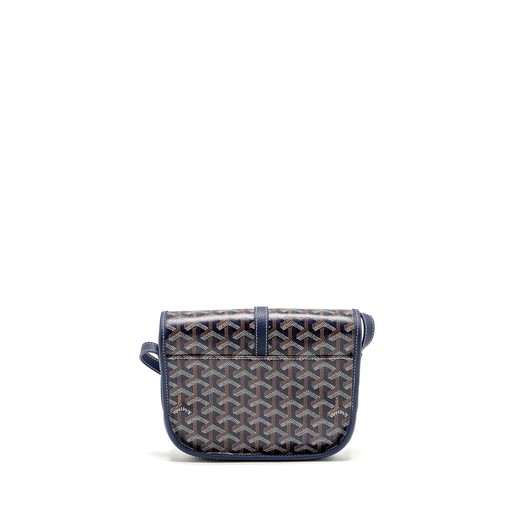 GOYARD BELVEDERE PM MESSENGER BAG GOYARDINE CANVAS/CALFSKIN NAVY SHW