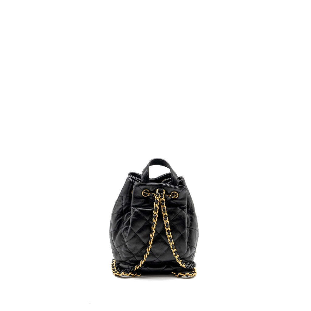 CHANEL 22S CANDY CHAINS MINI BUCKET BACKPACK LAMBSKIN BLACK GHW (MICROCHIP)