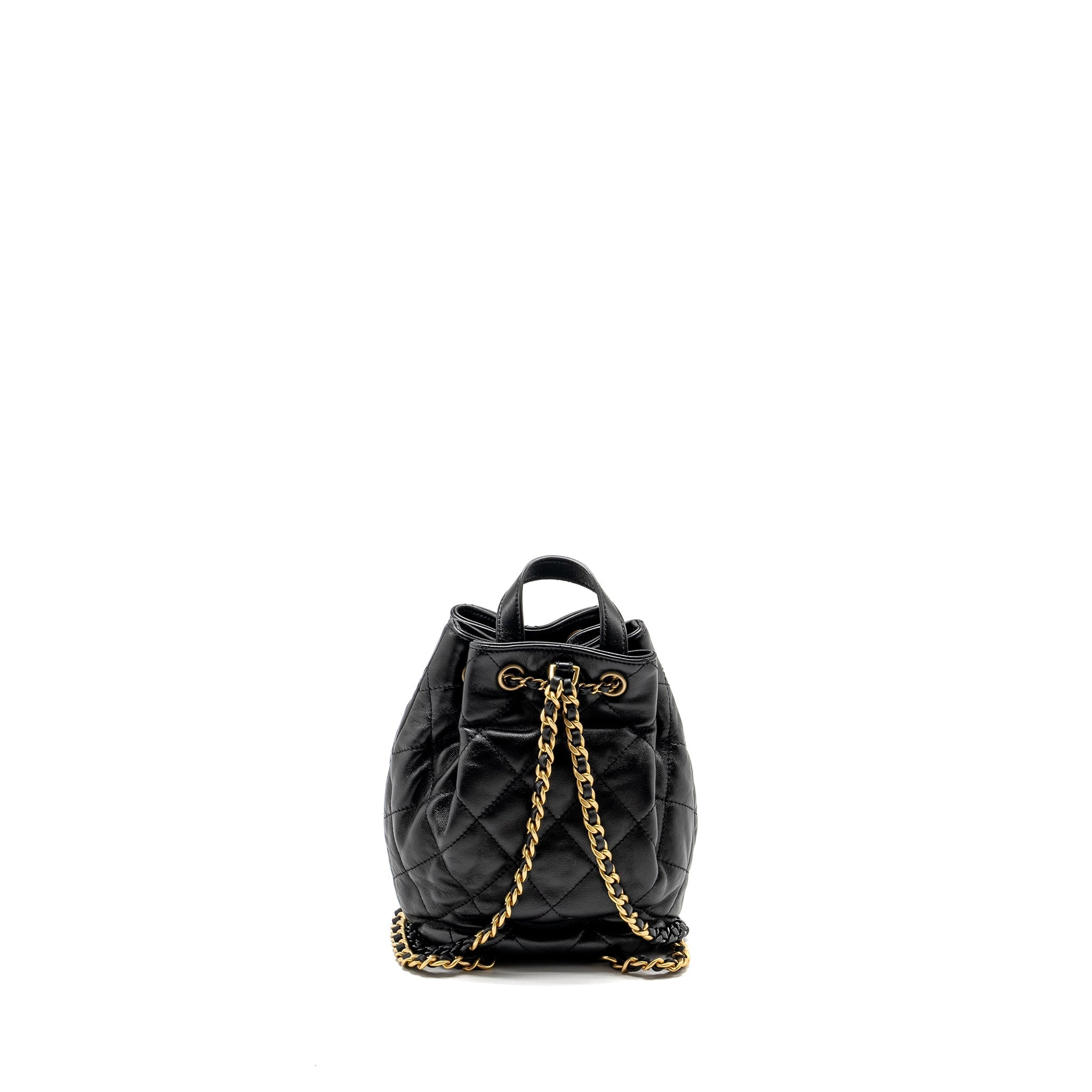 CHANEL 22S CANDY CHAINS MINI BUCKET BACKPACK LAMBSKIN BLACK GHW (MICROCHIP)
