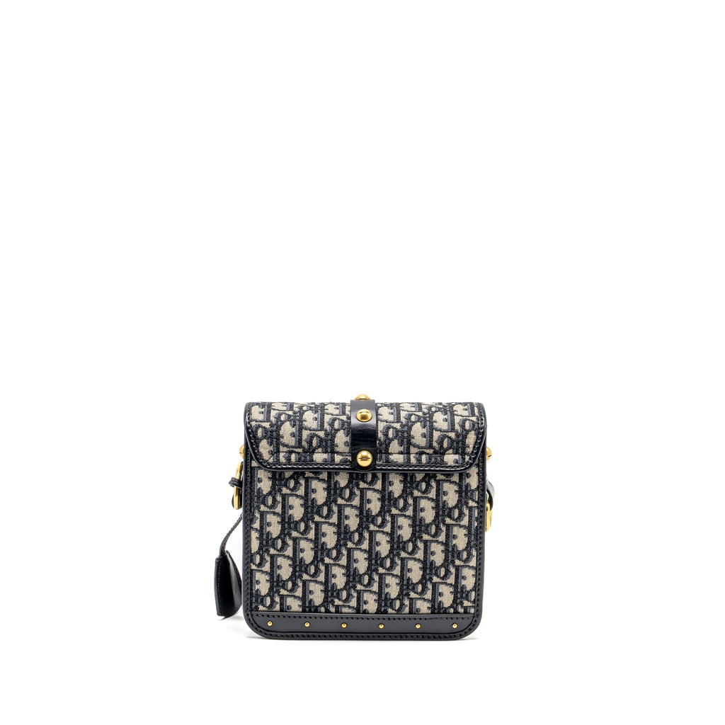 DIOR ADDICT VERTICAL MESSENGER BAG OBLIQUE CANVAS BLUE GHW