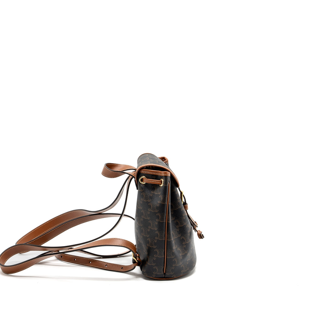 CELINE MINI BACKPACK FOLCO TRIOMPHE CANVAS CALFSKIN TAN GHW