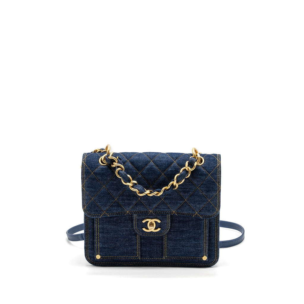 CHANEL 23S FLAP BACKPACK DENIM BLUE BRUSHED GHW (MICROCHIP)