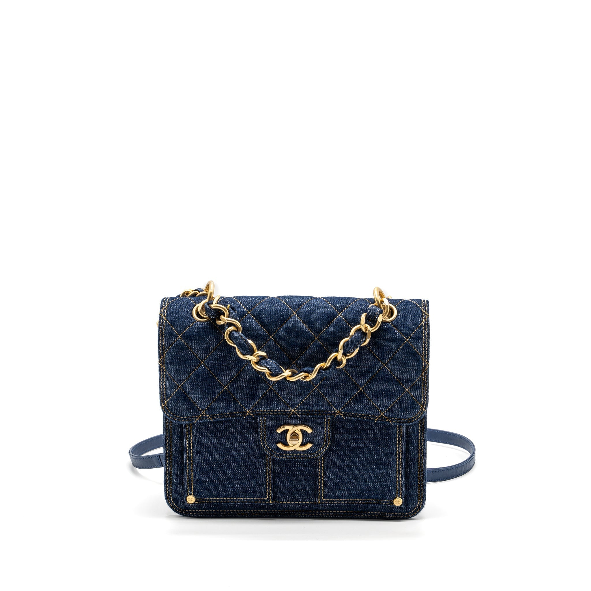 CHANEL 23S FLAP BACKPACK DENIM BLUE BRUSHED GHW (MICROCHIP)