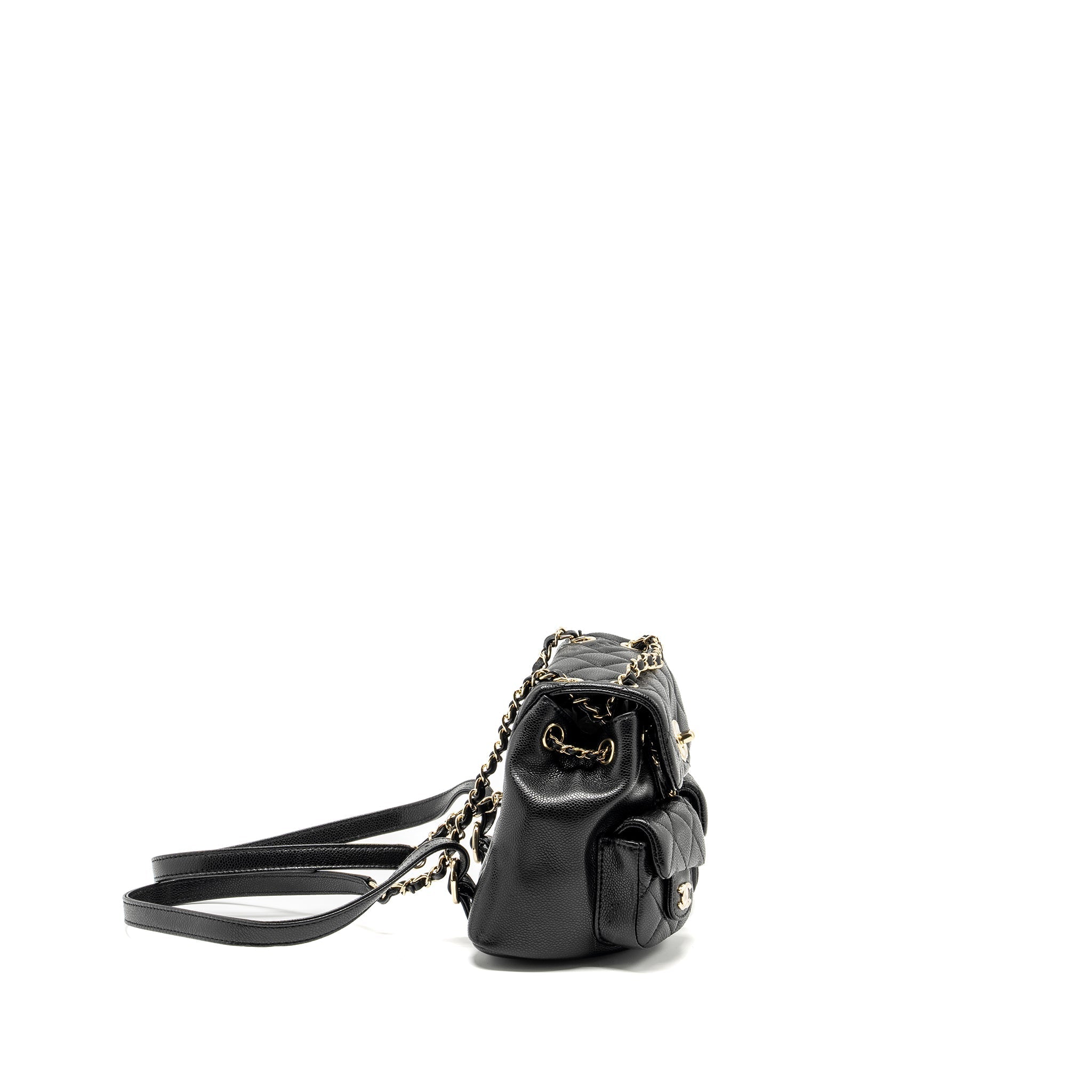 CHANEL 24A MINI DUMA BACKPACK GRAINED CALFSKIN BLACK LGHW (MICROCHIP)