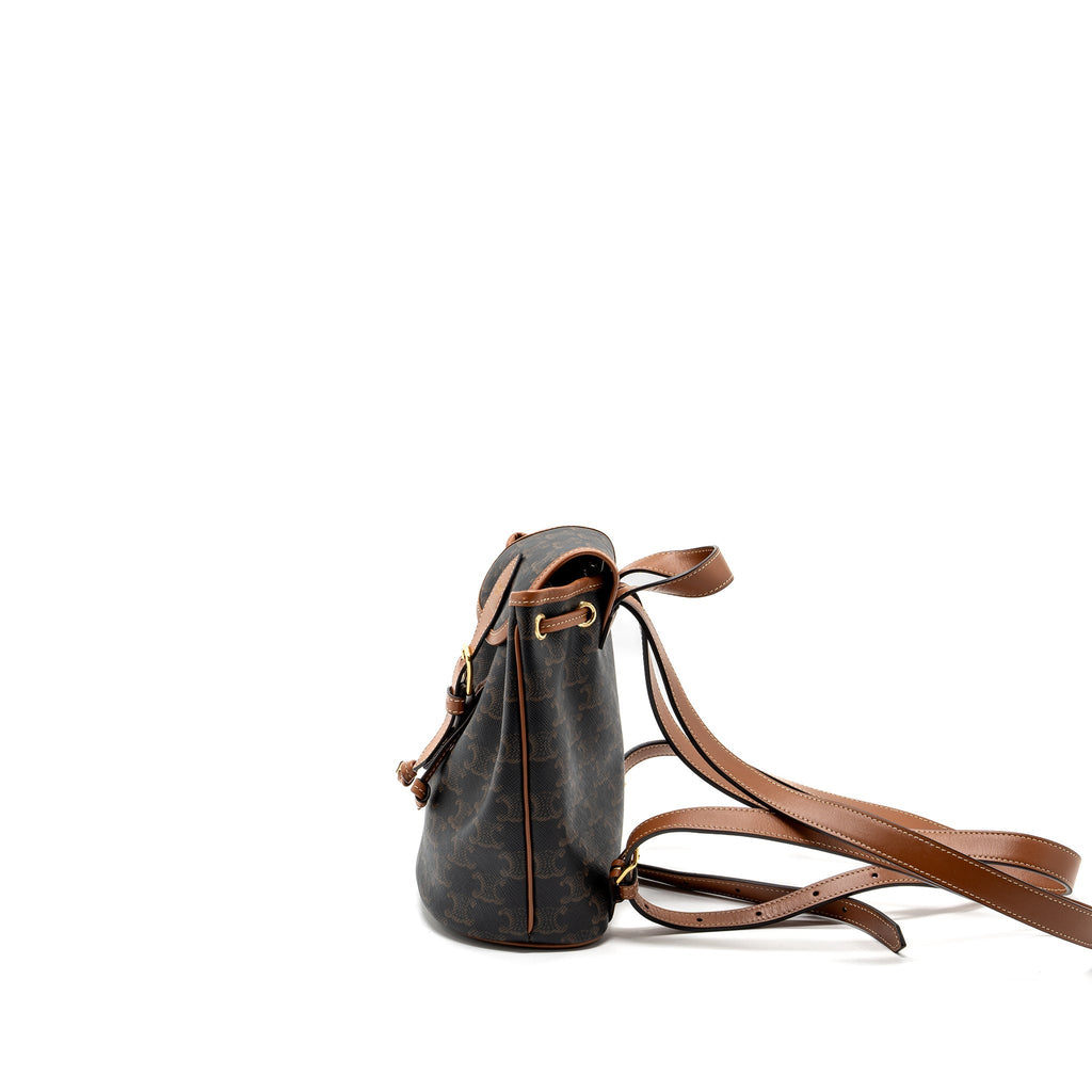 CELINE MINI BACKPACK FOLCO TRIOMPHE CANVAS CALFSKIN TAN GHW