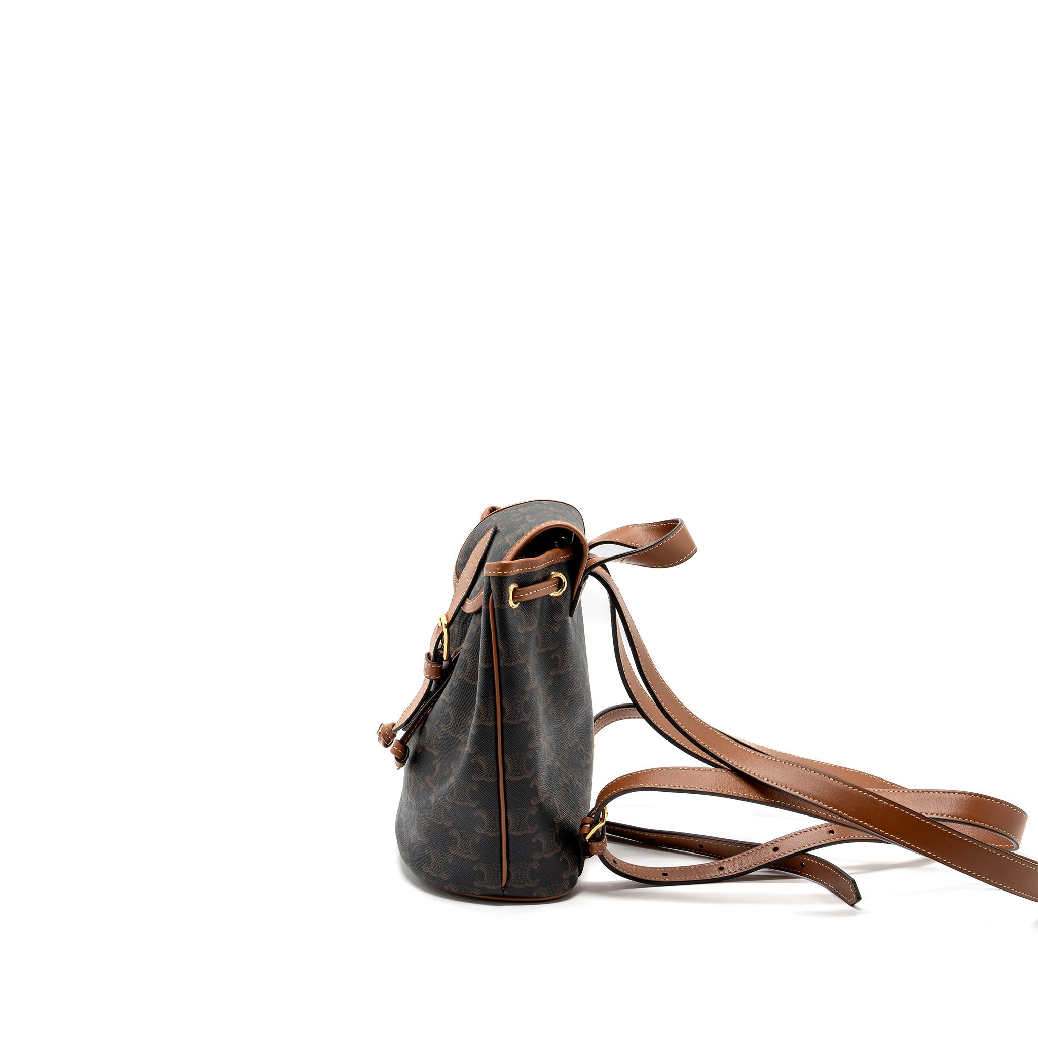 CELINE MINI BACKPACK FOLCO TRIOMPHE CANVAS CALFSKIN TAN GHW