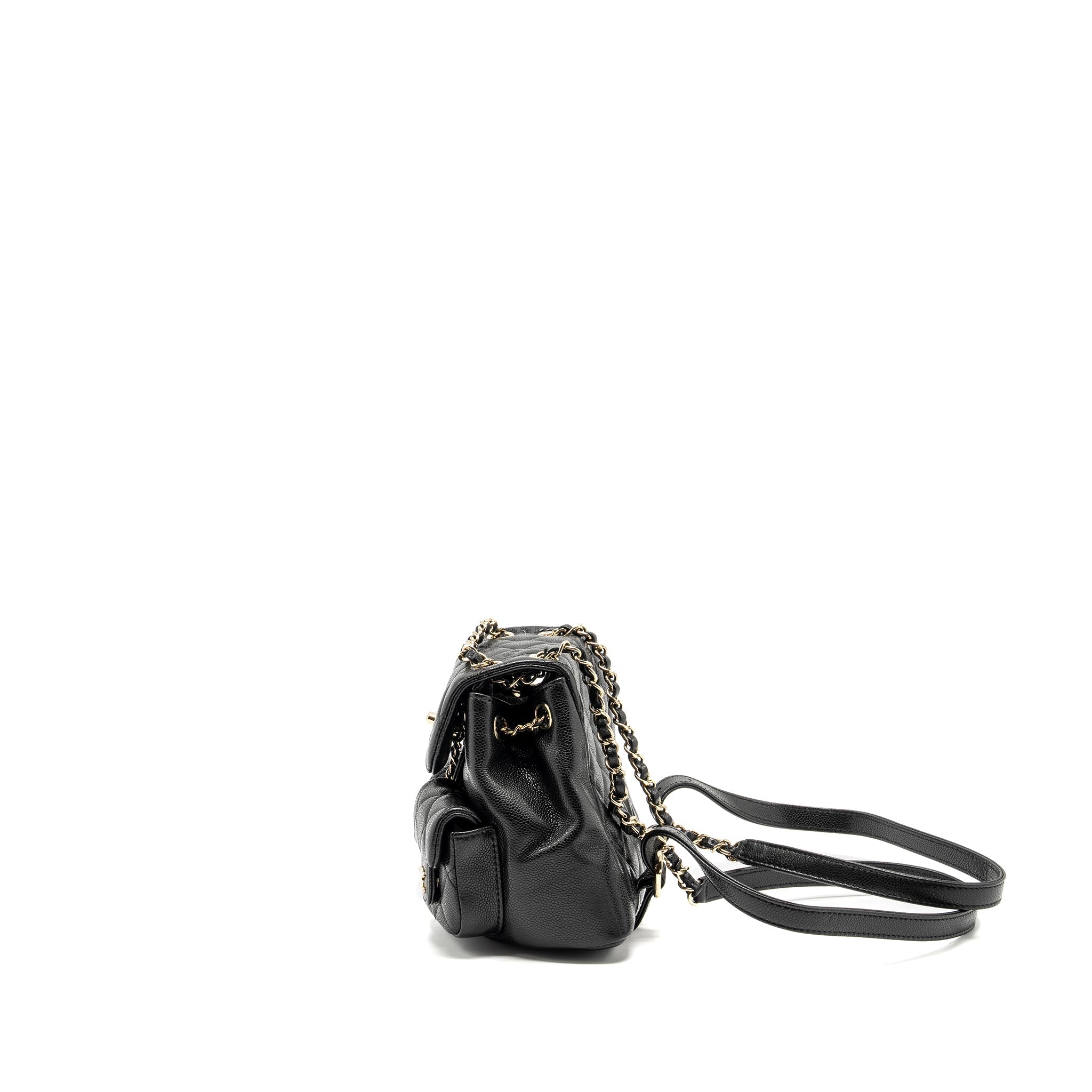 CHANEL 24A MINI DUMA BACKPACK GRAINED CALFSKIN BLACK LGHW (MICROCHIP)