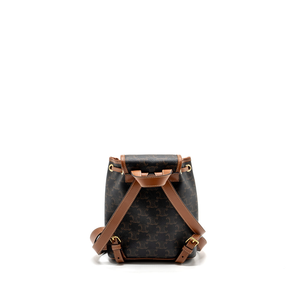 CELINE MINI BACKPACK FOLCO TRIOMPHE CANVAS CALFSKIN TAN GHW