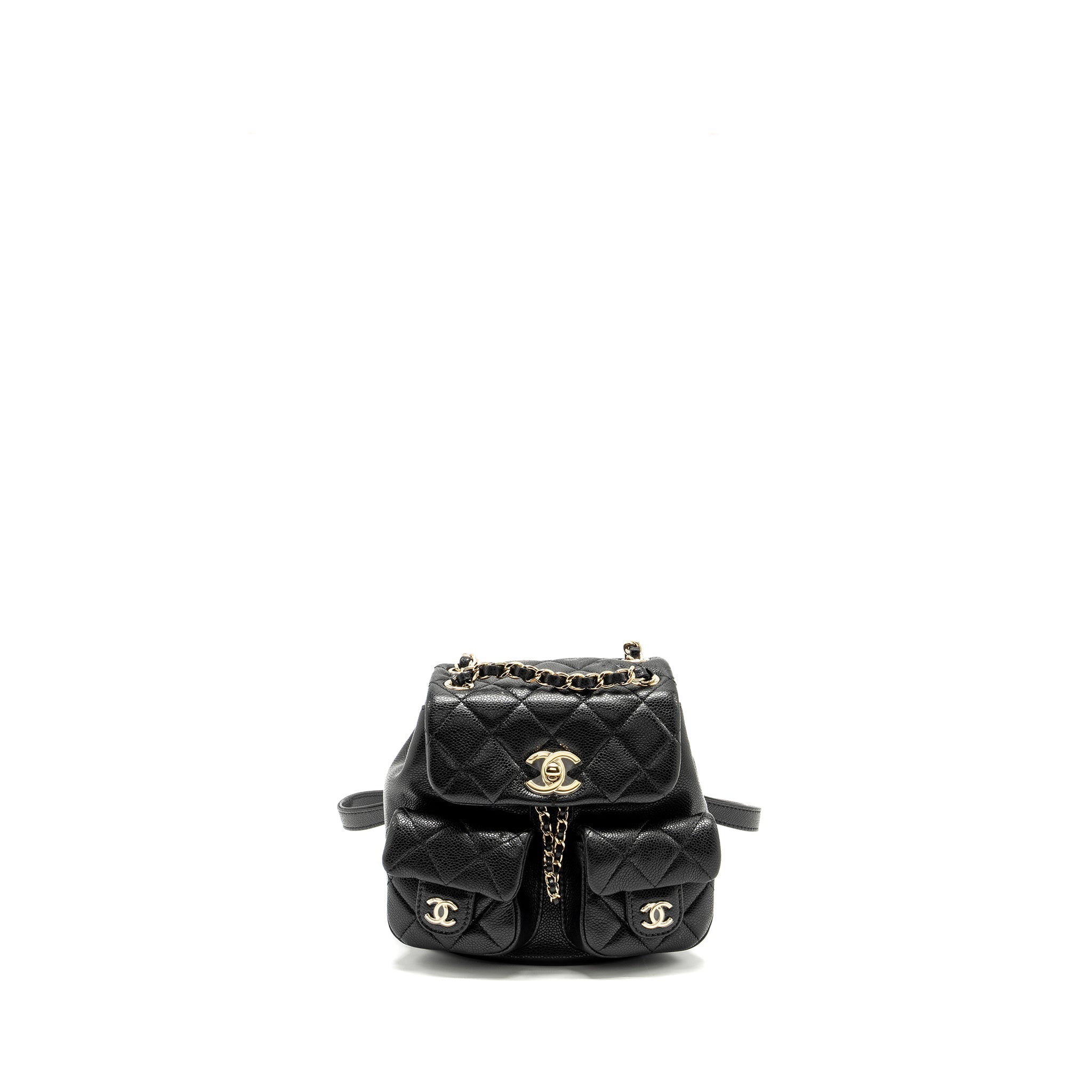 CHANEL 24A MINI DUMA BACKPACK GRAINED CALFSKIN BLACK LGHW (MICROCHIP)
