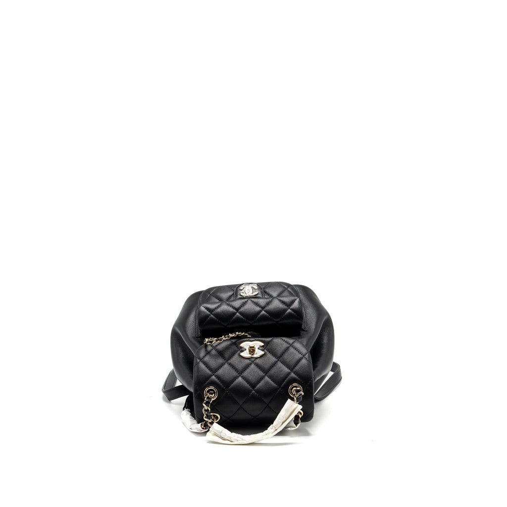 CHANEL 24P MINI DUMA BACKPACK CALFSKIN BLACK LGHW (MICROCHIP)