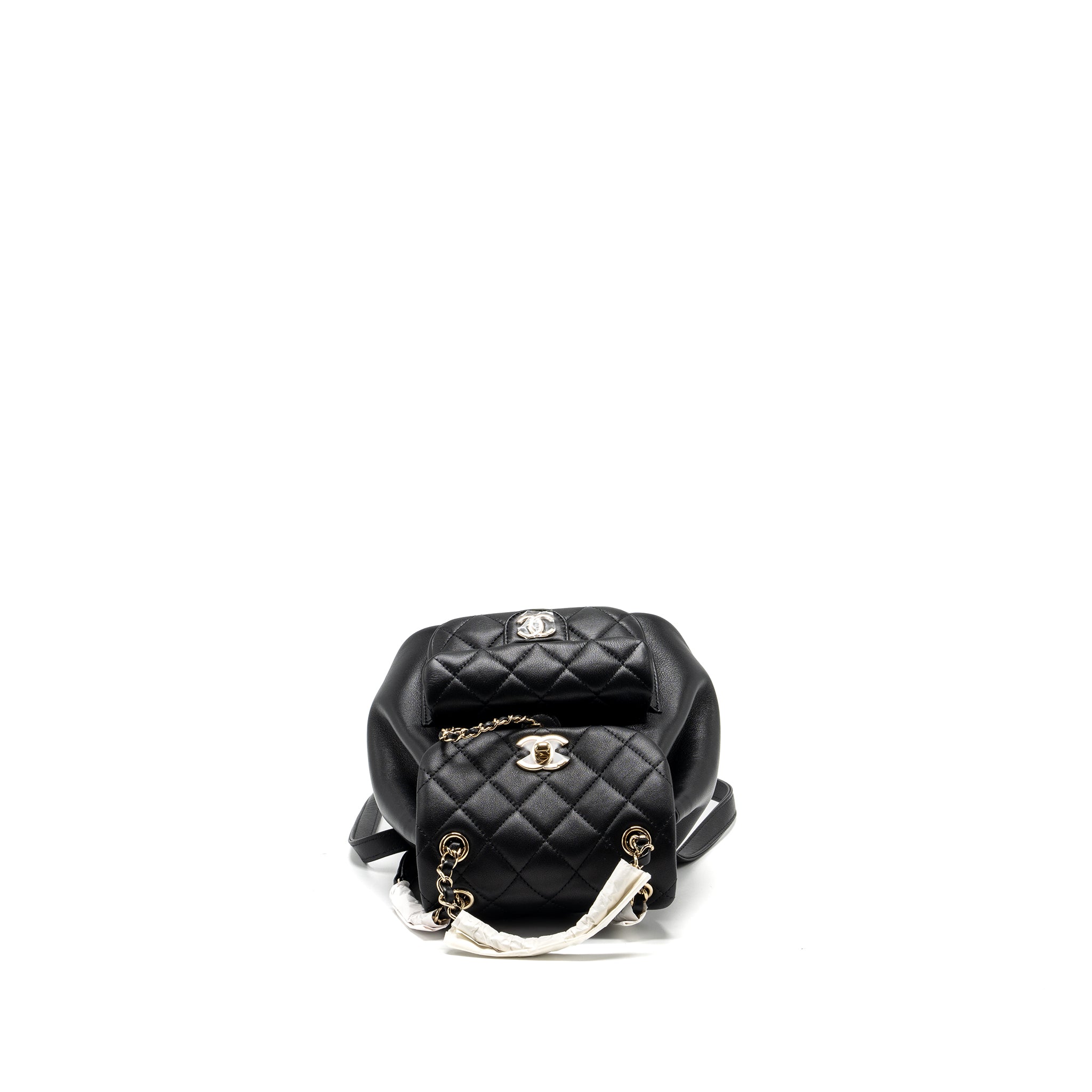 CHANEL 24P MINI DUMA BACKPACK CALFSKIN BLACK LGHW (MICROCHIP)