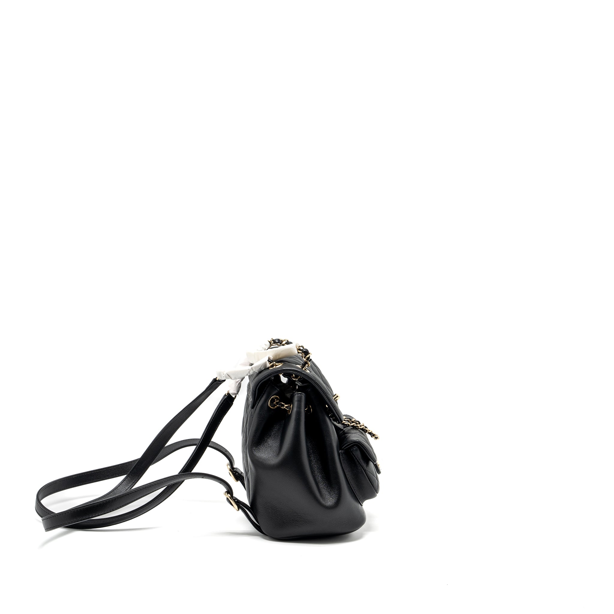 CHANEL 24P MINI DUMA BACKPACK CALFSKIN BLACK LGHW (MICROCHIP)