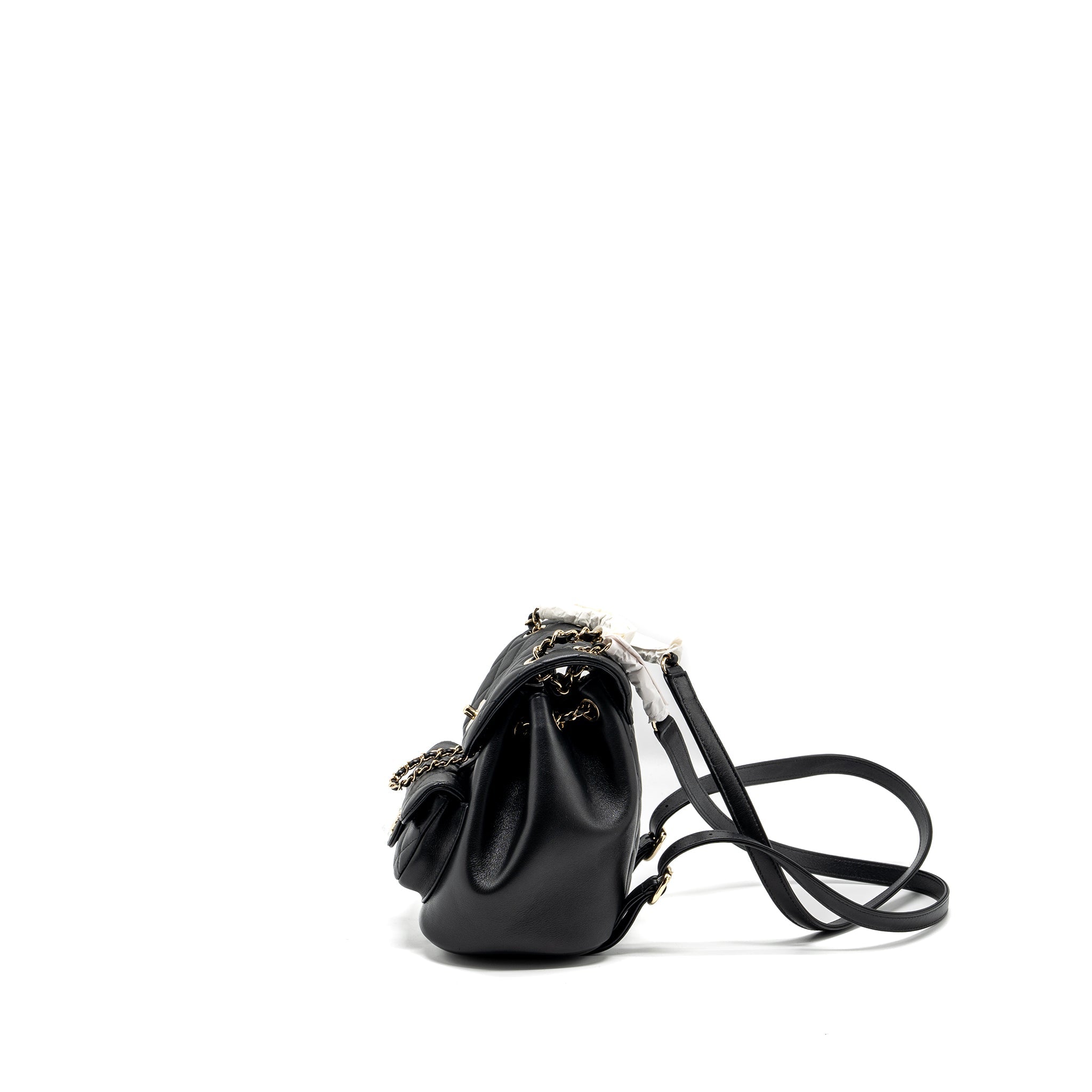 CHANEL 24P MINI DUMA BACKPACK CALFSKIN BLACK LGHW (MICROCHIP)