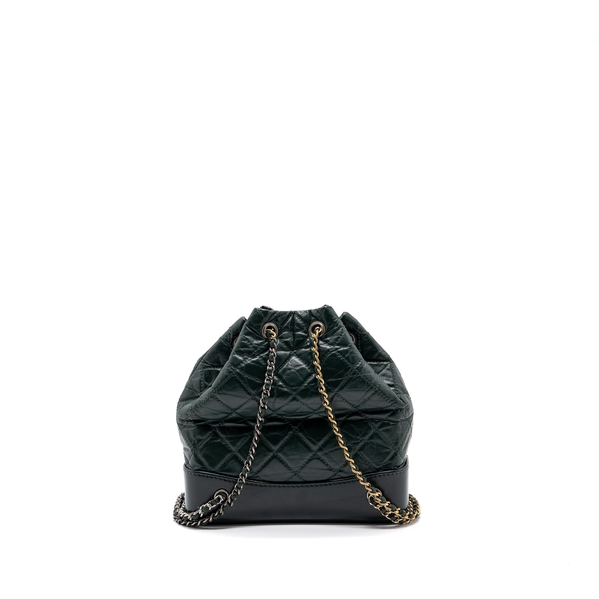 CHANEL SMALL GABRIELLE BACKPACK AGED CALFSKIN DARK GREEN MULTICOLOUR HARDWARE