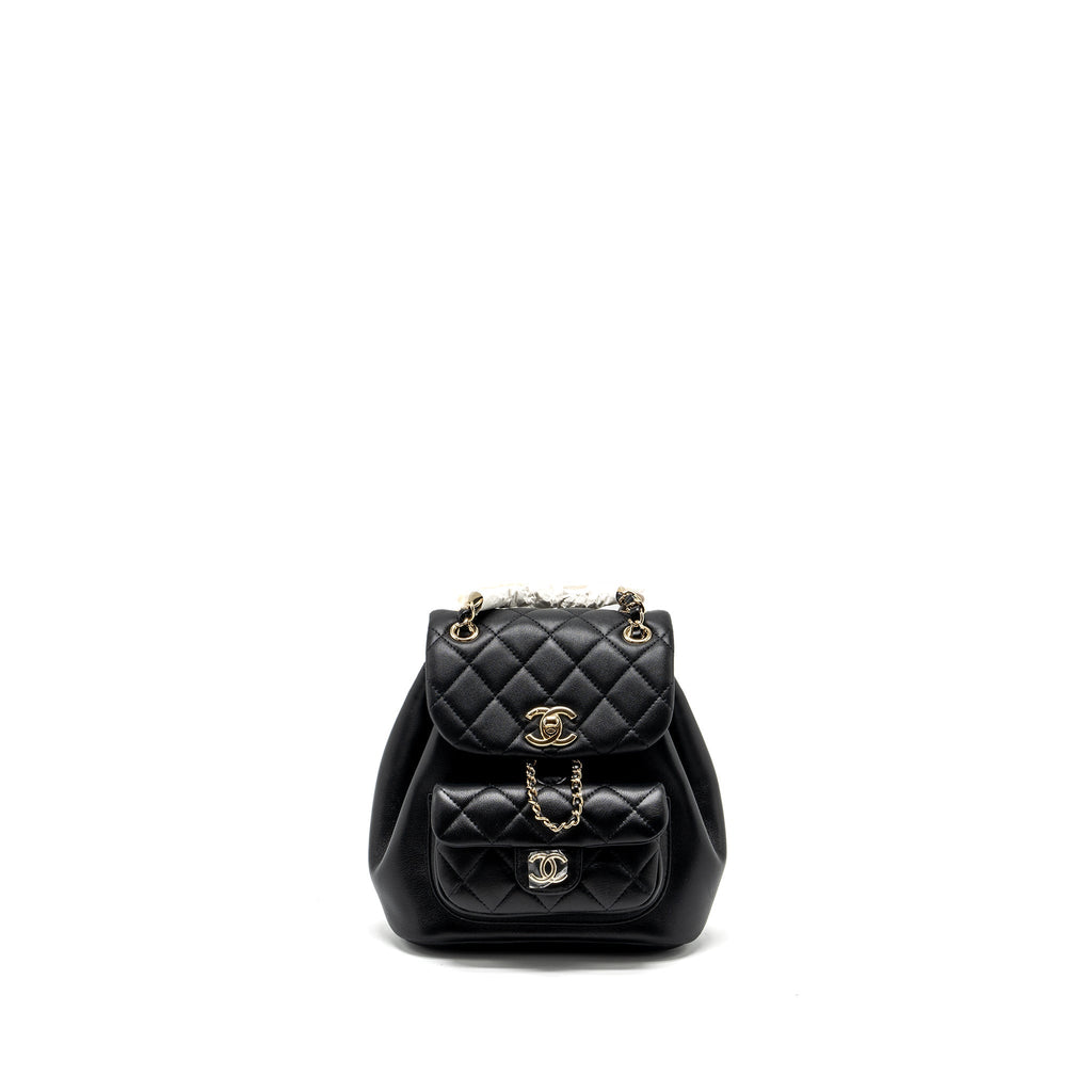 CHANEL 24P MINI DUMA BACKPACK CALFSKIN BLACK LGHW (MICROCHIP)