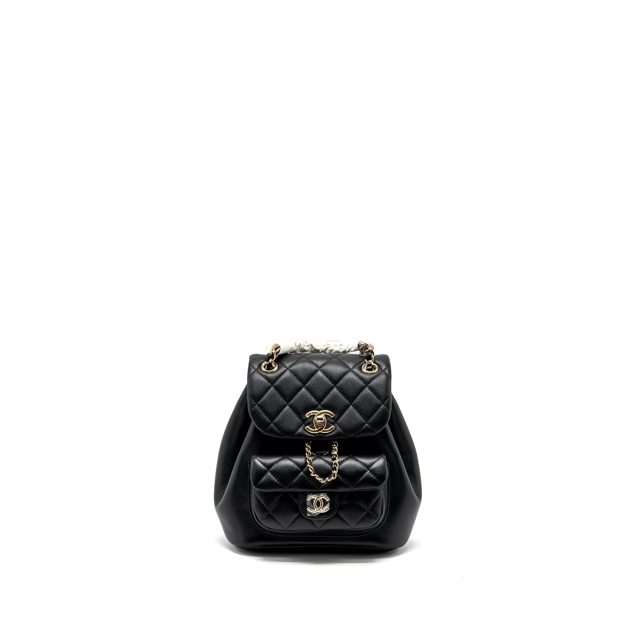 CHANEL 24P MINI DUMA BACKPACK CALFSKIN BLACK LGHW (MICROCHIP)