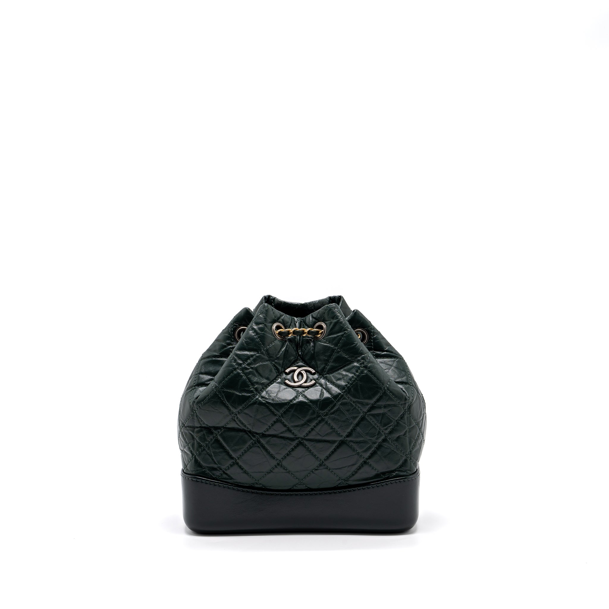 CHANEL SMALL GABRIELLE BACKPACK AGED CALFSKIN DARK GREEN MULTICOLOUR HARDWARE