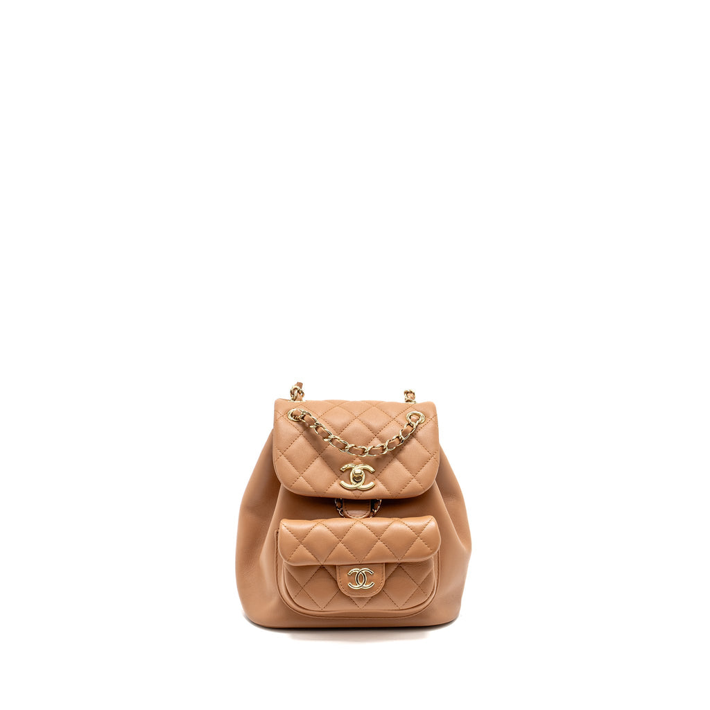 CHANEL 24P MINI DUMA BACKPACK CALFSKIN CARAMEL LGHW (MICROCHIP)