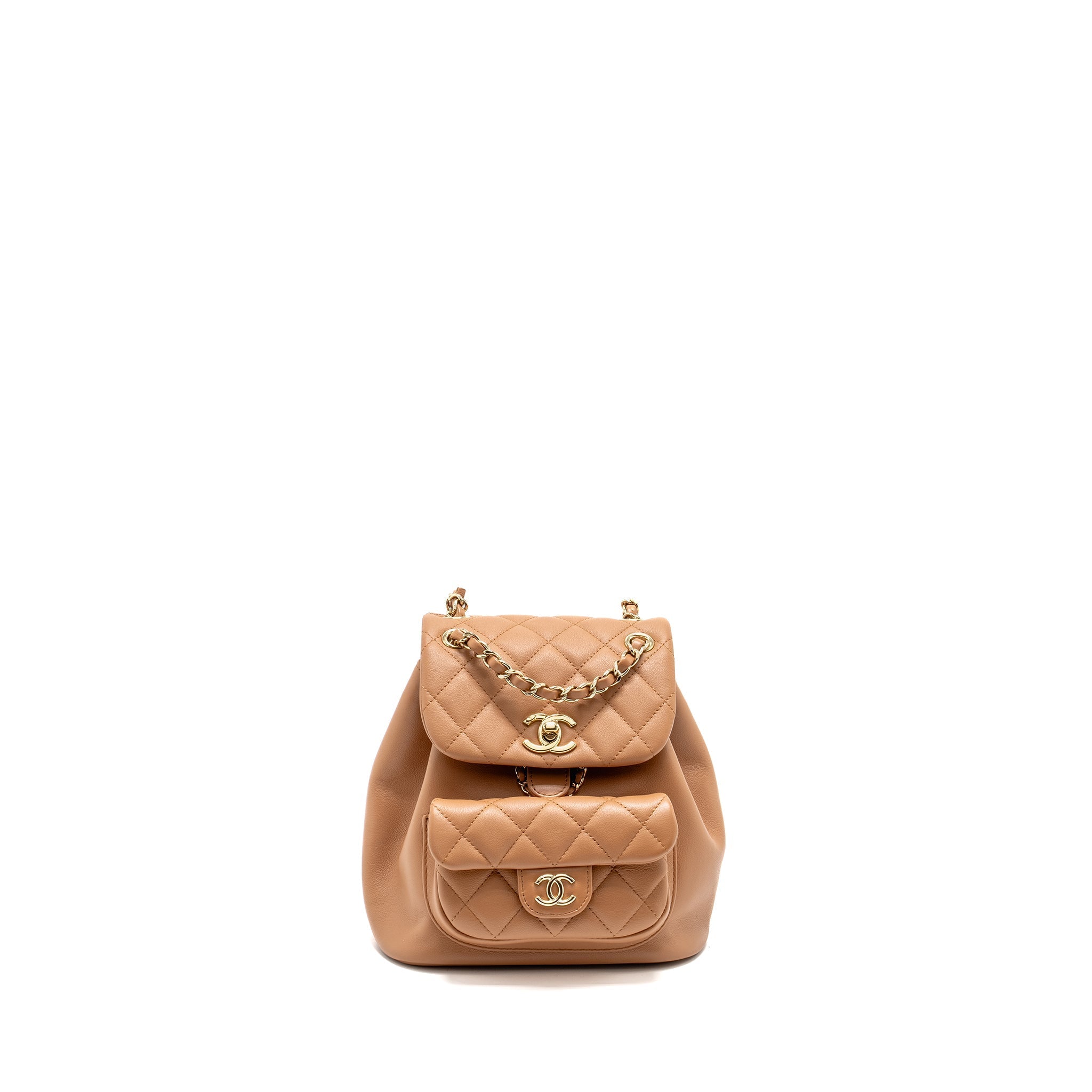CHANEL 24P MINI DUMA BACKPACK CALFSKIN CARAMEL LGHW (MICROCHIP)