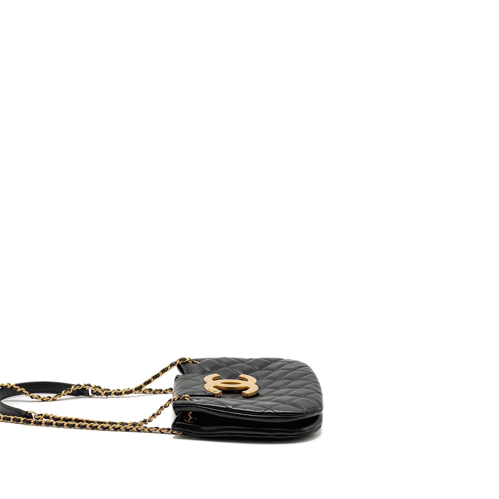 CHANEL 24C QUILTED SMALL MESSENGER BAG BLACK LAMBSKIN GHW (MICROCHIP)