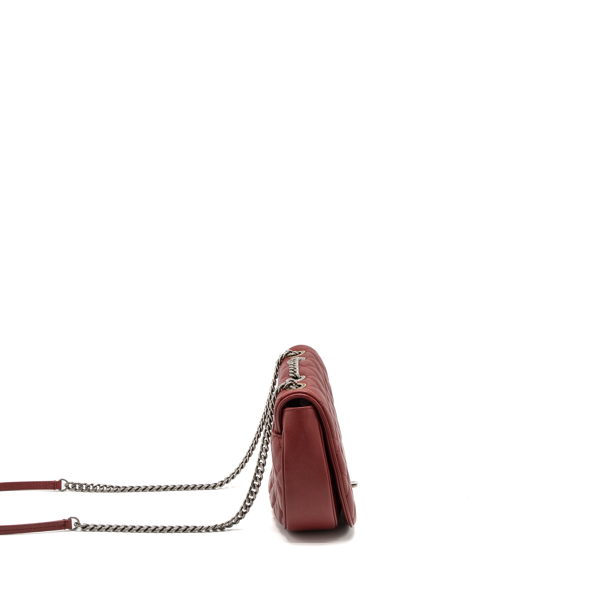 CHANEL ROUND CROSSBODY MESSENGER BAG CAVIAR RED BRUSHED GOLD/RUTHENIUM SILVER HARDWARE
