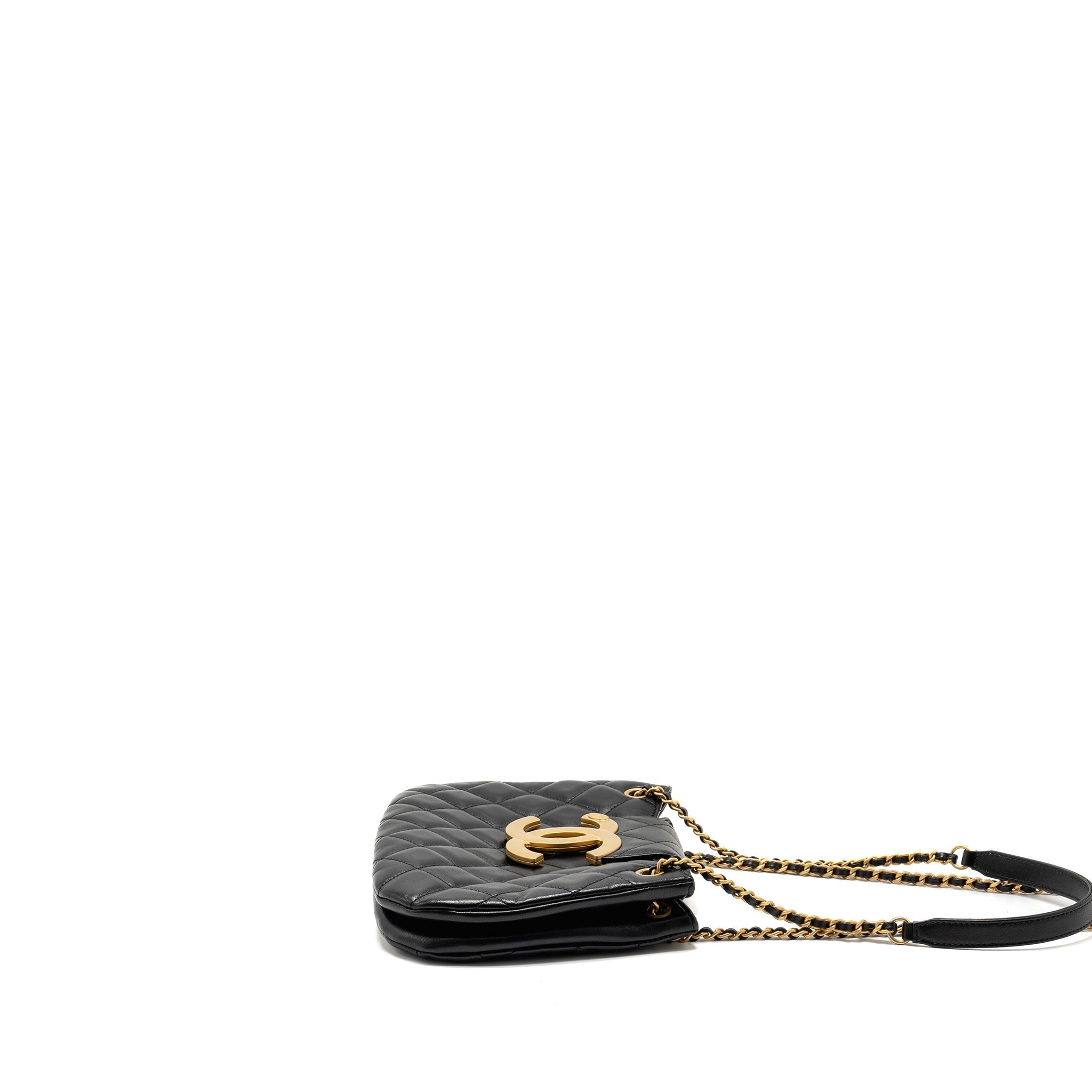CHANEL 24C QUILTED SMALL MESSENGER BAG BLACK LAMBSKIN GHW (MICROCHIP)