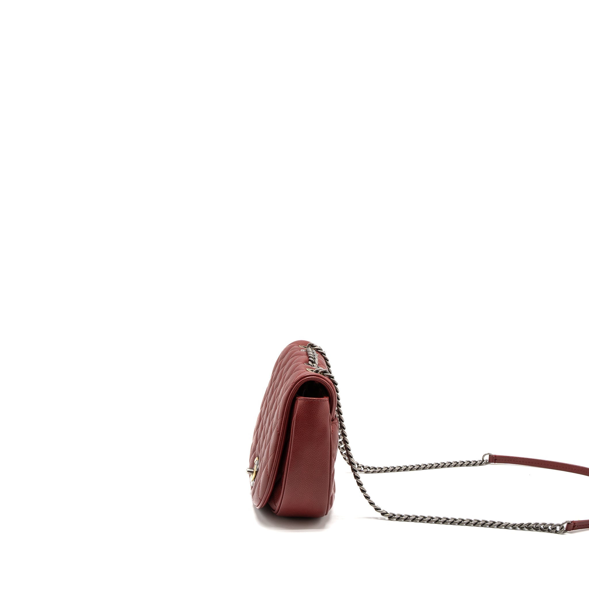 CHANEL ROUND CROSSBODY MESSENGER BAG CAVIAR RED BRUSHED GOLD/RUTHENIUM SILVER HARDWARE