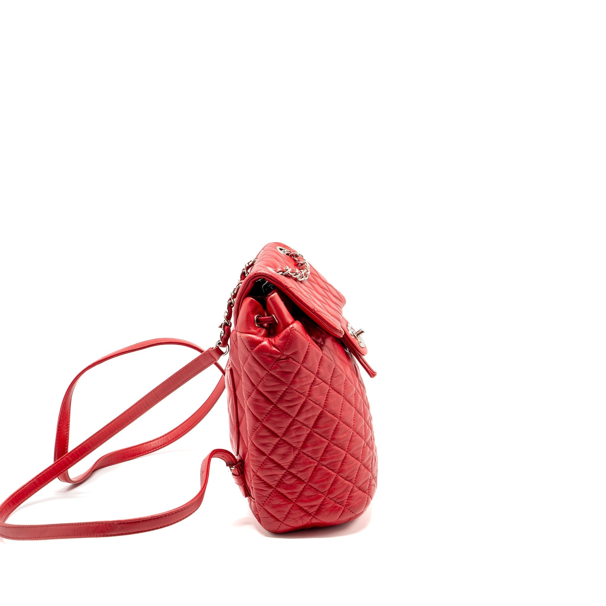 CHANEL SMALL URBAN SPIRIT QUILTED BACKPACK LAMBSKIN RED LGHW